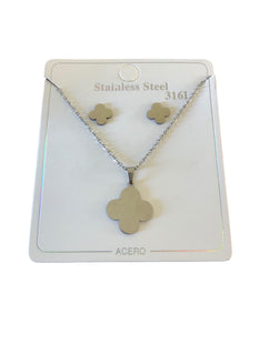 Stainless Steel Silver Clover Set